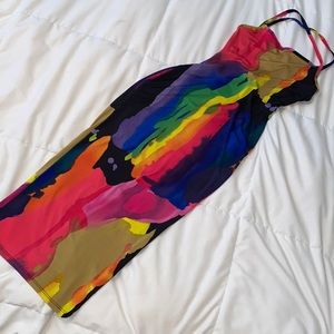 Open back strappy slip dress multicolor
